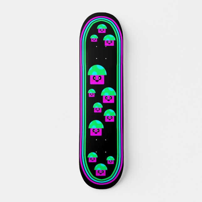 Kawaii Rave Neon Mushrooms Skateboard (Front)