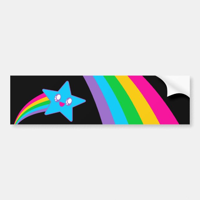 Kawaii Rave Neon Star Rainbow Bumper Sticker (Front)