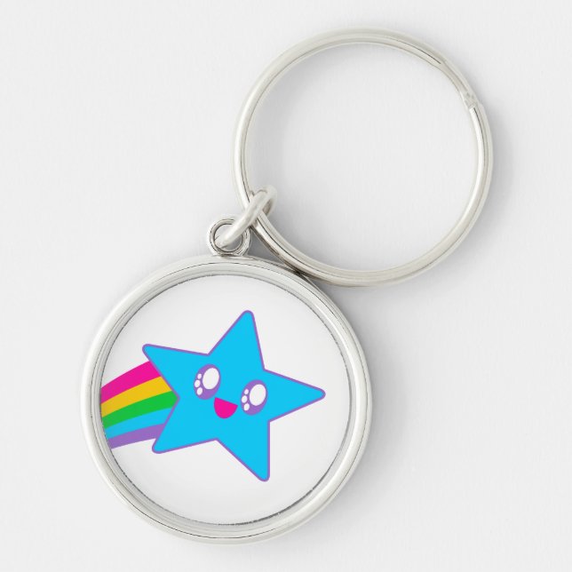 Kawaii Rave Neon Star Rainbow Key Ring (Front)