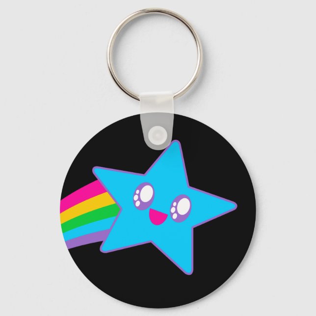 Kawaii Rave Neon Star Rainbow Key Ring (Front)