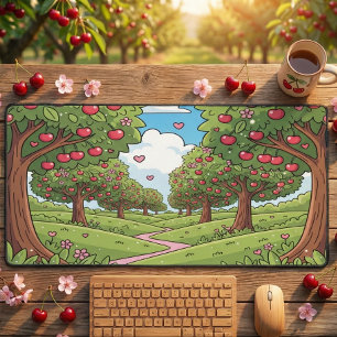 Kawaii Red Cherry Vibes Cute Girly Aesthetic Desk Mat