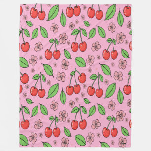 Kawaii Red Cherry Vibes Cute Girly Aesthetic Fleece Blanket