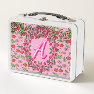 Kawaii Red Cherry Vibes Cute Girly Aesthetic Metal Lunch Box
