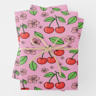 Kawaii Red Cherry Vibes Cute Girly Aesthetic Wrapping Paper Sheet
