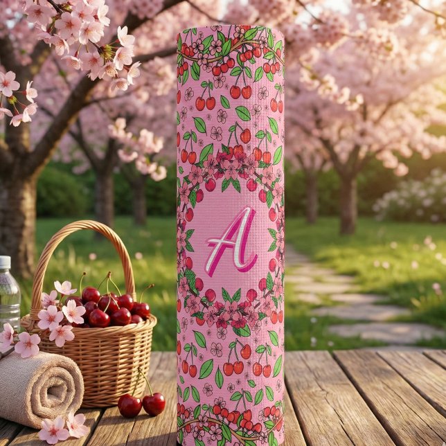 Kawaii Red Cherry Vibes Cute Girly Aesthetic Yoga Mat (Creator Uploaded)