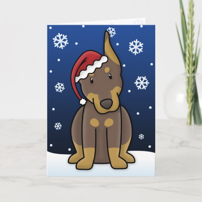 Kawaii Red Doberman Pinscher Christmas Card (Front)
