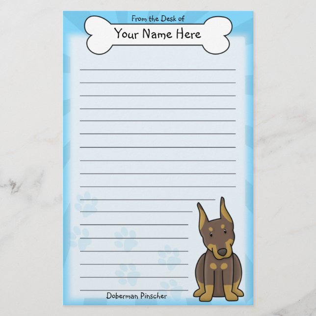 Kawaii Red Doberman Pinscher Stationery (Front)