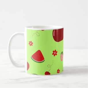 Kawaii Red Fruits Pattern in Lime Green Coffee Mug