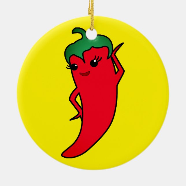 Kawaii Red Hot Pepper Diva Ceramic Tree Decoration (Back)