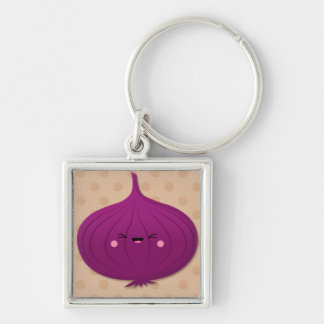 Kawaii Red Onion on Brown Polka Dots Key Ring