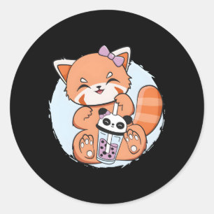 Kawaii Red Panda Boba Anime Pearl Bubble Tea Otaku Classic Round Sticker