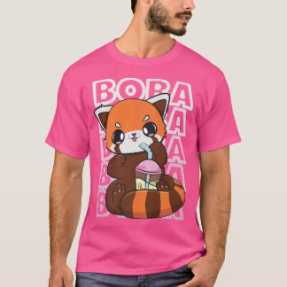 Kawaii Red Panda Boba Cute Anime Pearl Bubble Tea T-Shirt