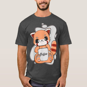 Kawaii Red Panda Drinking Coffee Beans For Anime M T-Shirt