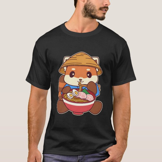 Kawaii Red Panda Eating Ra Noodle T-Shirt (Front)