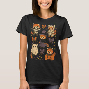 Kawaii red panda halloween skeleton mummy witch  T-Shirt