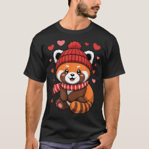 Kawaii Red Panda Valentines Day Hearts Winter Scar T-Shirt