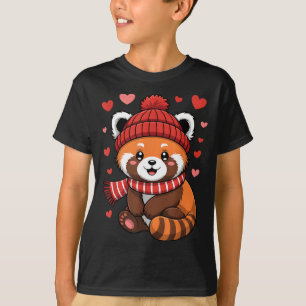 Kawaii Red Panda Valentines Day Hearts Winter Scar T-Shirt