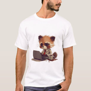 Kawaii Red Panda Working on Laptop with Coffee Spi T-Shirt
