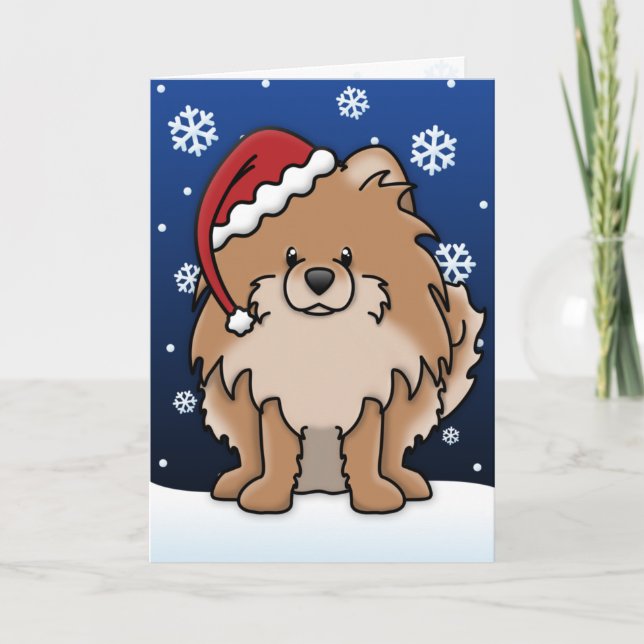 Kawaii Red Pomeranian Christmas Card (Front)