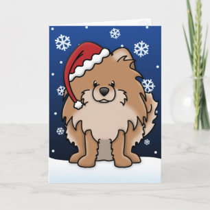 Kawaii Red Pomeranian Christmas Card