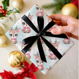 Kawaii reindeer, Bobo rainbow Christmas Wrapping Paper Sheet