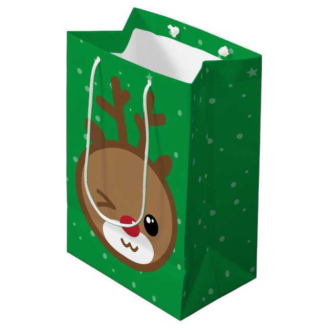 Kawaii Reindeer Christmas Gift Bag (Front Angled)
