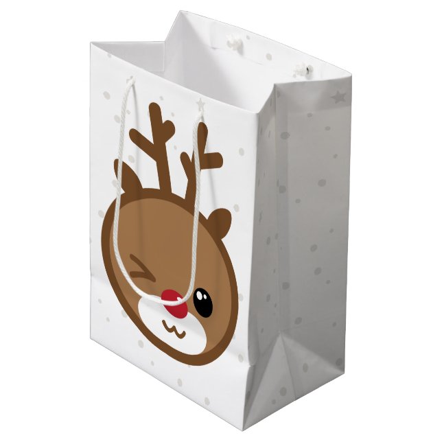 Kawaii Reindeer Christmas Gift Bag (Front Angled)