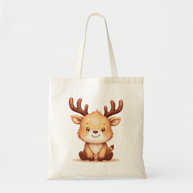 Kawaii Reindeer Christmas Holiday Tote Bag (Front)