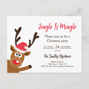 Kawaii Reindeer Christmas Party Invitation