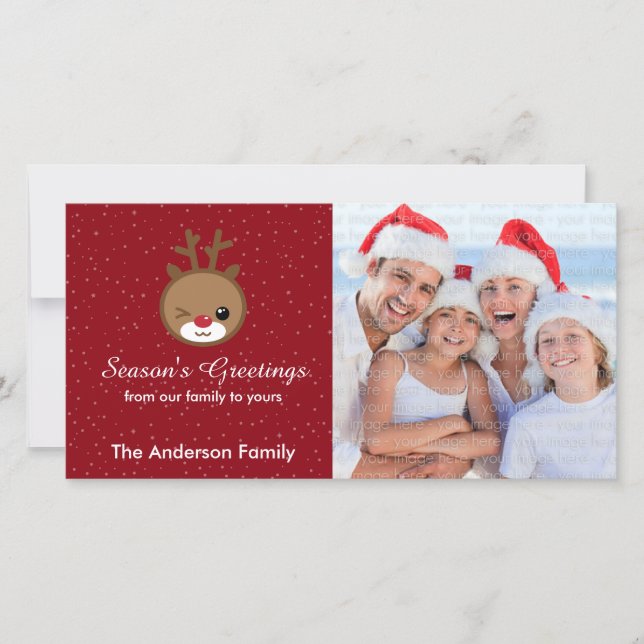 Kawaii Reindeer Christmas Photo Cards (Front)