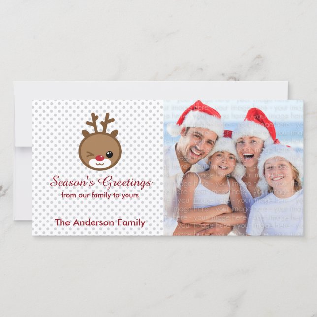 Kawaii Reindeer Christmas Photo Cards (Front)