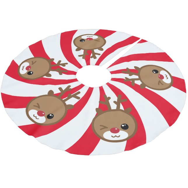 Kawaii Reindeer Christmas Tree Skirt (Angled)