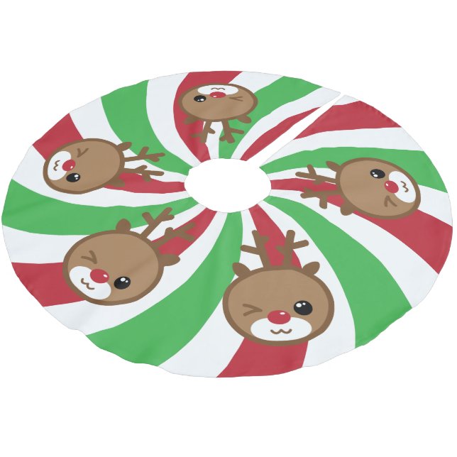 Kawaii Reindeer Christmas Tree Skirt (Angled)