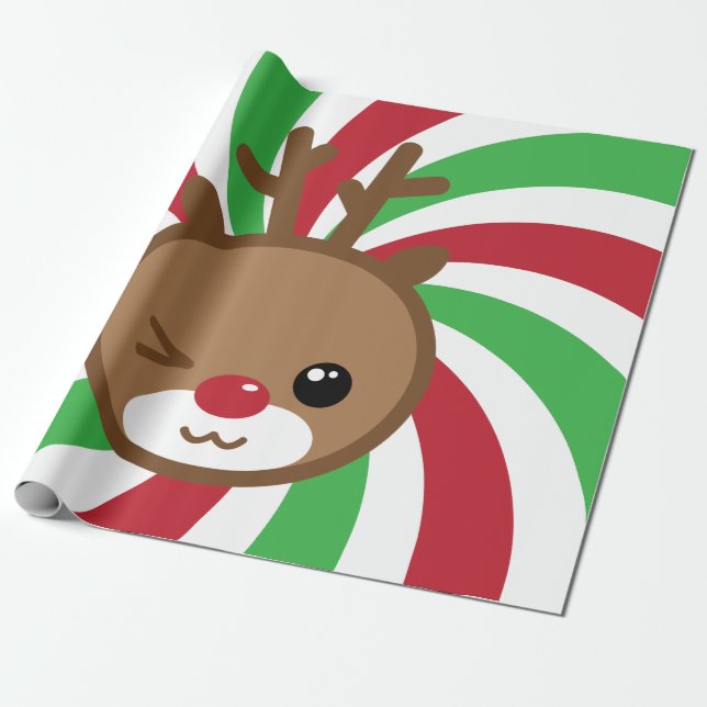 Kawaii Reindeer Gift Wrap (Unrolled)
