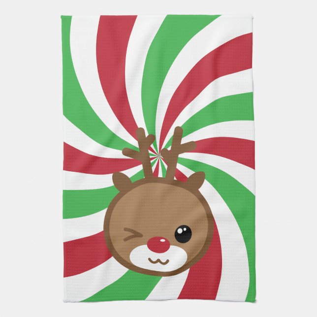 Kawaii Reindeer Kitchen Towel (Vertical)