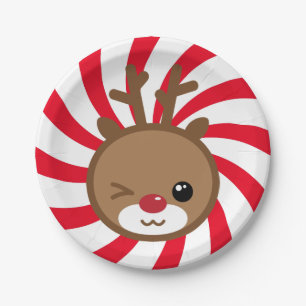 Kawaii Reindeer Paper Plates