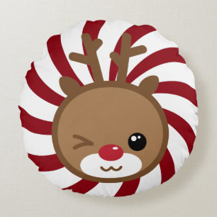 Kawaii Reindeer Round Pillow