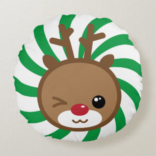 Kawaii Reindeer Round Pillow