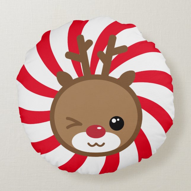 Kawaii Reindeer Round Pouf Pillow (Back)