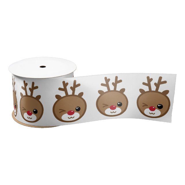 Kawaii Reindeer Satin Ribbon (Spool)