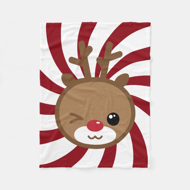 Kawaii Reindeer Small Fleece Blanket (Front)