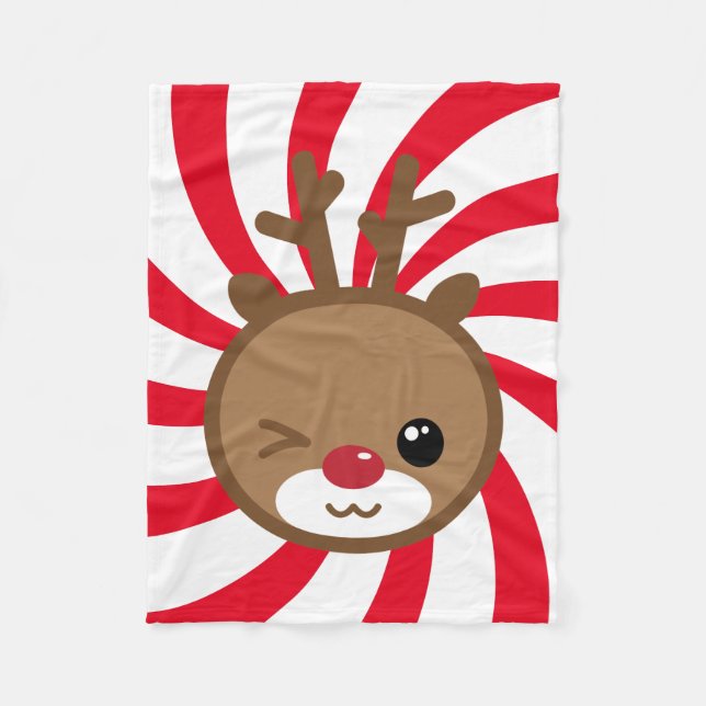 Kawaii Reindeer Small Fleece Blanket (Front)