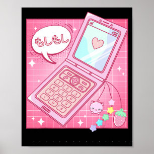 Kawaii Retro 90s Japanese Y2K Flip Phone  Poster