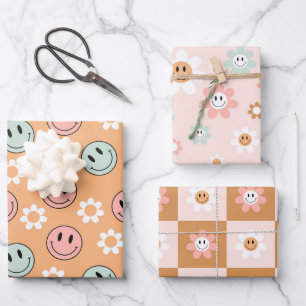 Kawaii Retro Happy Daisy Wrapping Paper Sheet