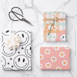 Kawaii Retro Smile Daisy Wrapping Paper Sheet