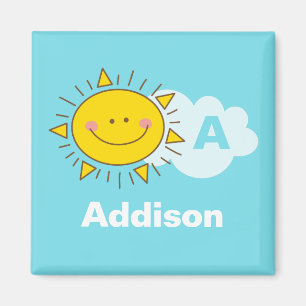 Kawaii Robin Egg Blue Sunny Day Cartoon Monogram Magnet