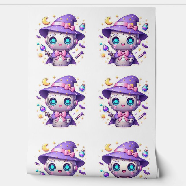 Kawaii Robot Witch Cute Magical Tech-Inspired  Wallpaper (Unrolling)