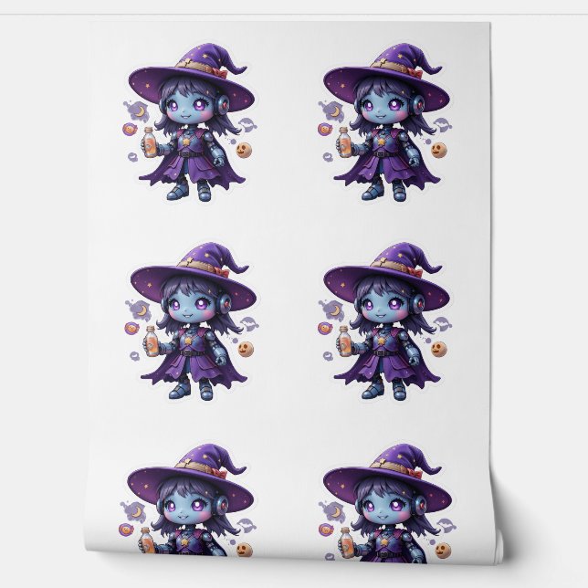 Kawaii Robot Witch Girl Cute Futuristic Witch Home Wallpaper (Unrolling)