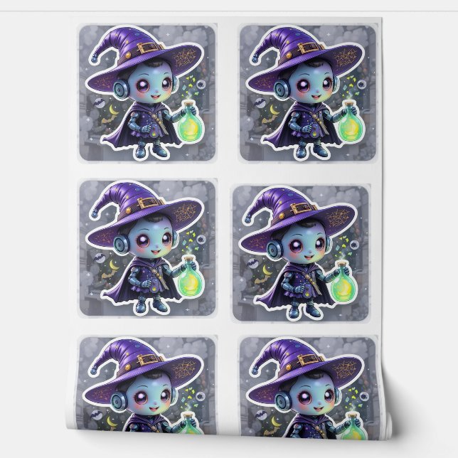 Kawaii Robot Witch Halloween Cute Magic Potion Wallpaper (Unrolling)