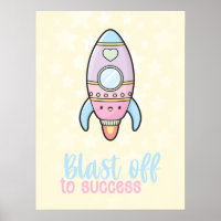 Kawaii rocket blast off to success motivation pun